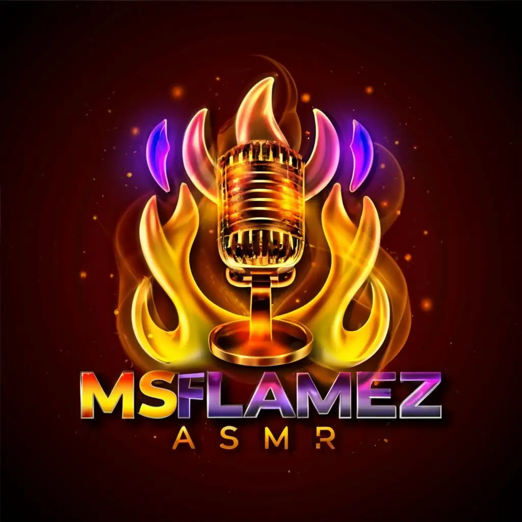 logo, microphone, realistic fire, soundwaves like flames, rose pink, yellow, red, orange, 3d, with the text "MsFlamez ASMR", typography, be used in Entertainment industry, white background