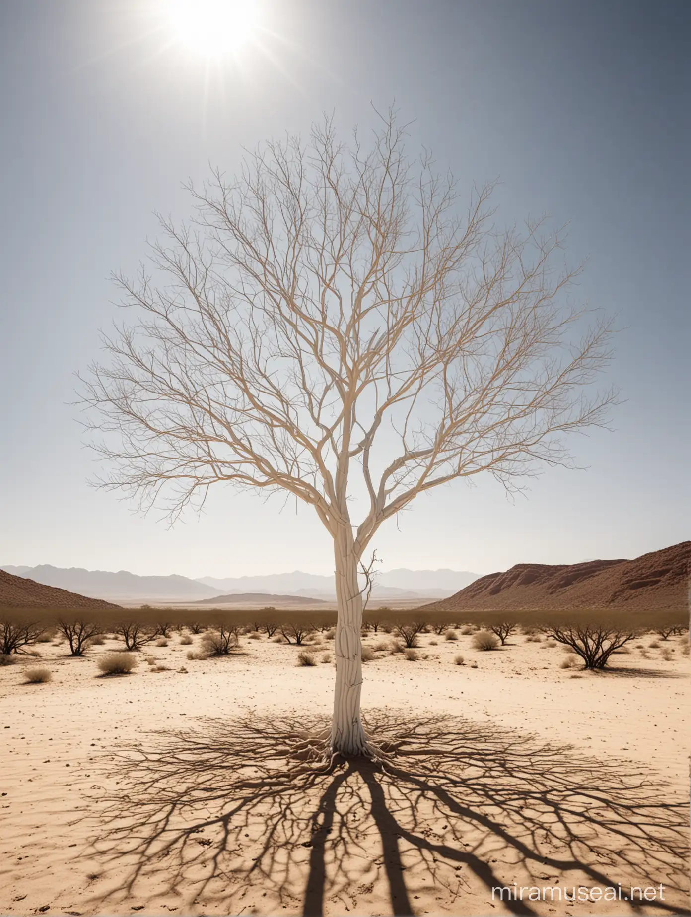 Desert Solitude Wireframe Scaffolding Amidst DroughtStricken Tree