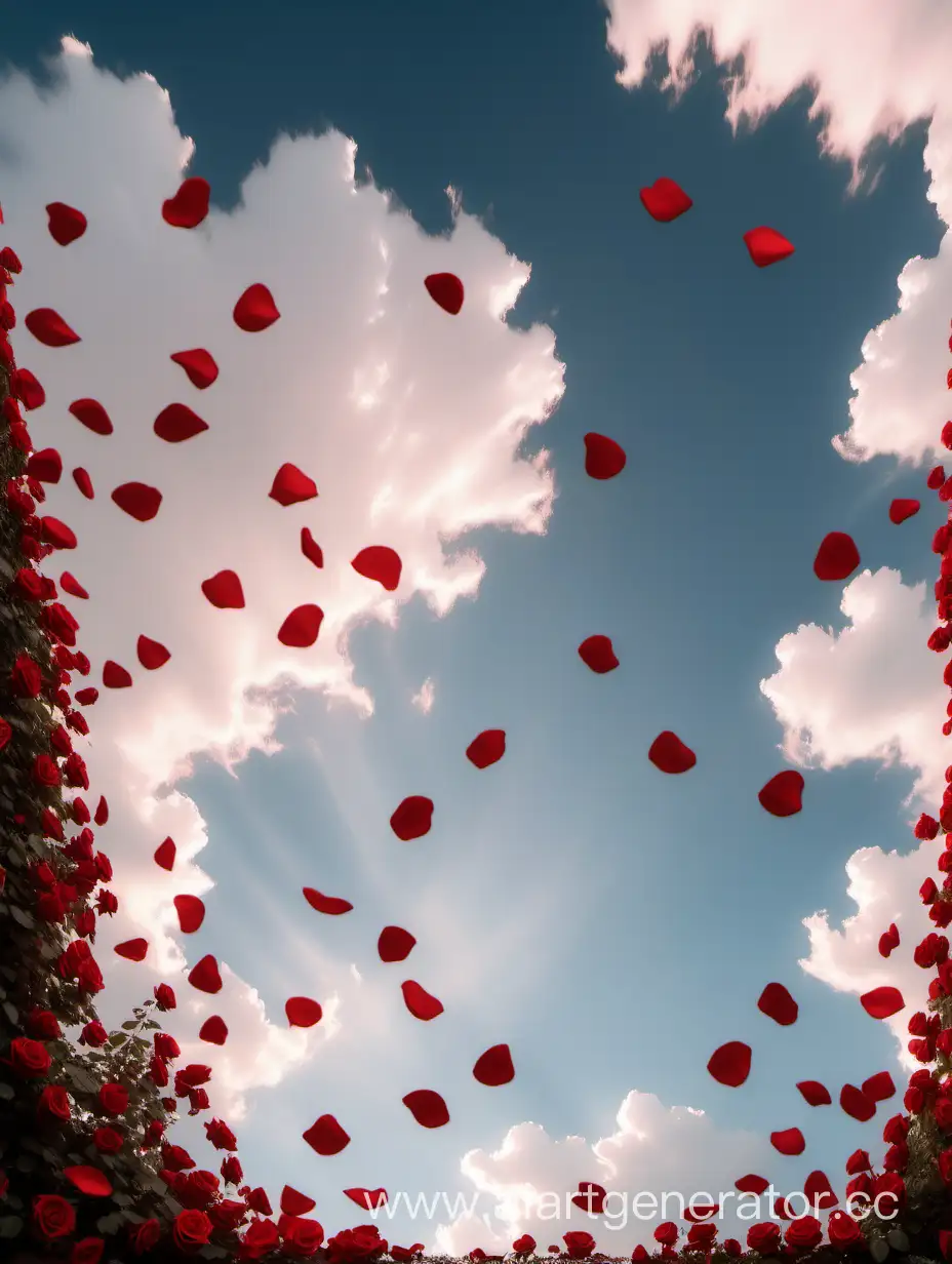 Enchanting-Sunset-Sky-with-Rose-Petals-Dance