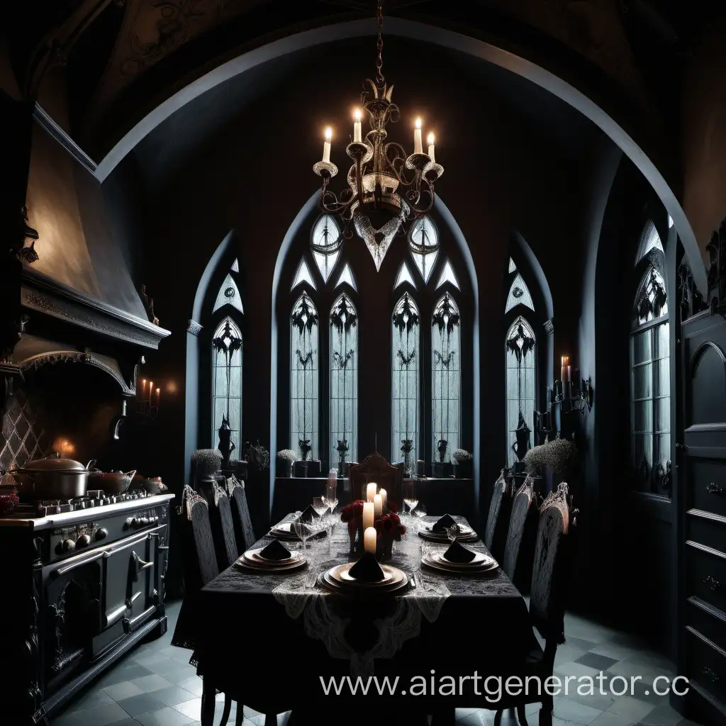 Romantic dinner in a gothic kitchen