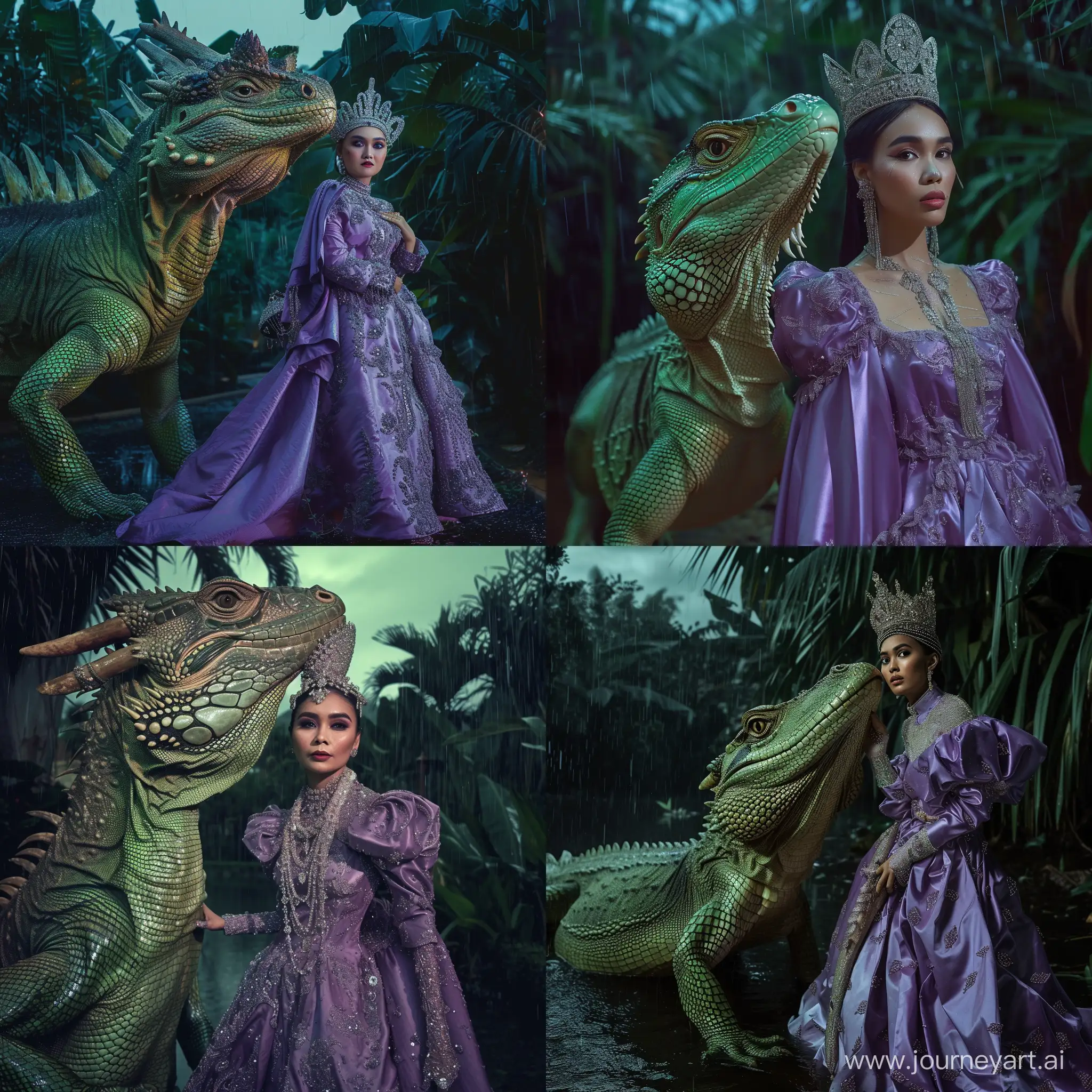 Eccentric-Sundanese-Queen-and-Giant-Green-Dragon-in-Enchanted-Forest