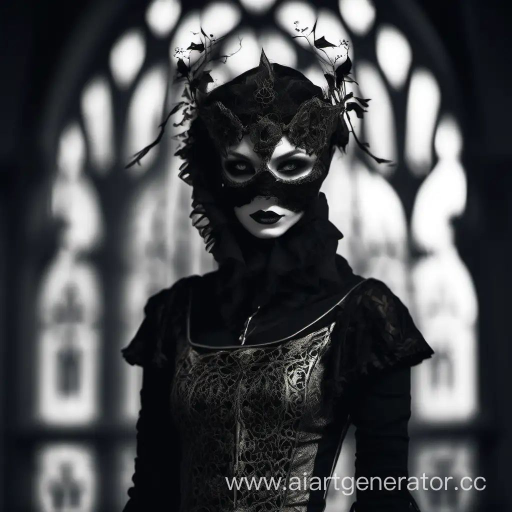 Enigmatic-Fae-Maiden-in-Monochrome-Medieval-Attire-with-Masked-Gaze