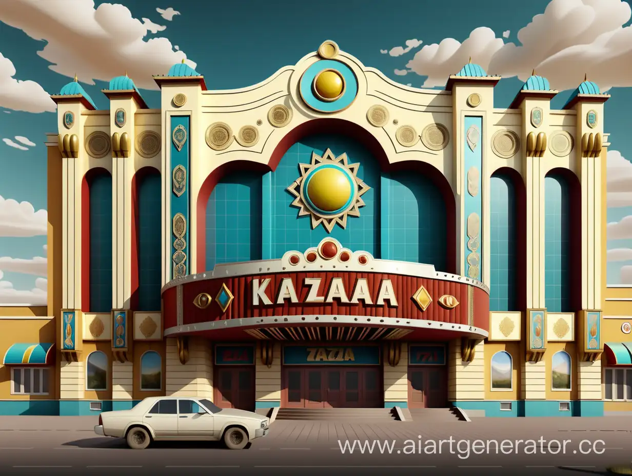фасад с ландшафтом кинотеатра в казахском стиле