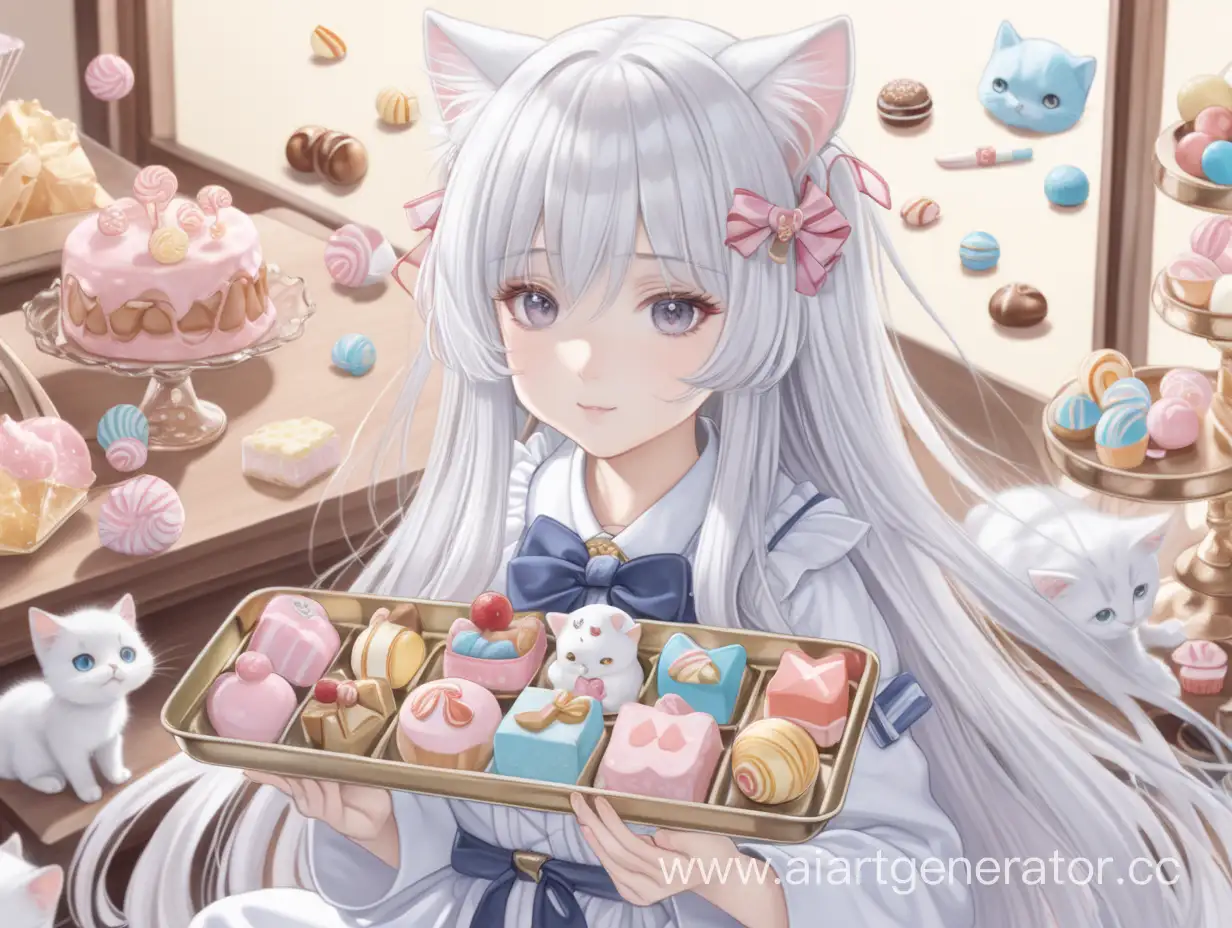 Charming-Anime-Girl-with-Sweet-Treat-Hair-Clip-Serving-Adorable-Kittenshaped-Sweets