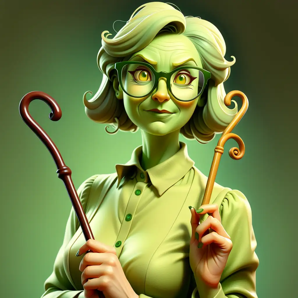 Vibrant Woman with Glasses and Cane in a Lush Green Setting