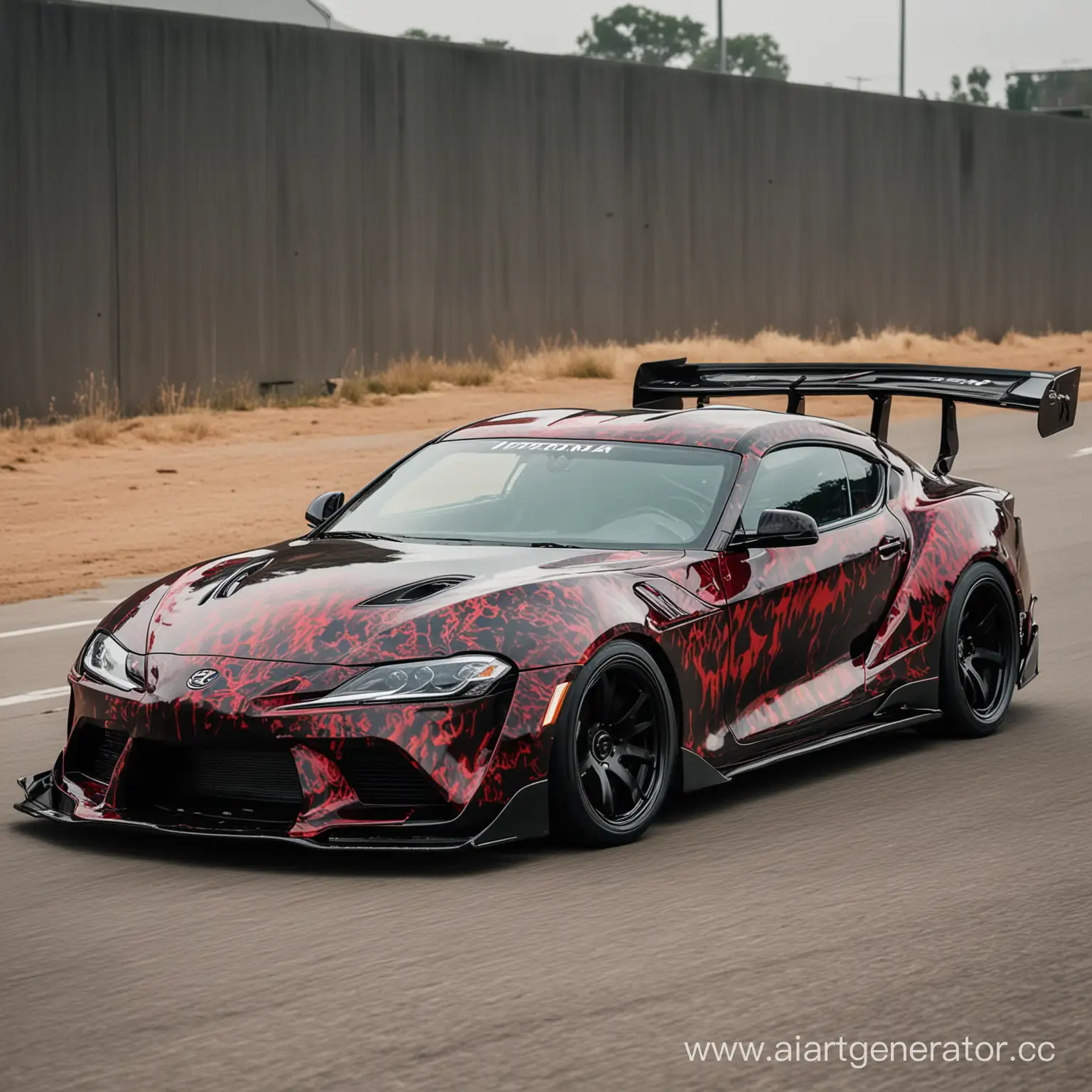 Fiery-Red-Infernal-Supra-A90-Racing-Through-Urban-Streets