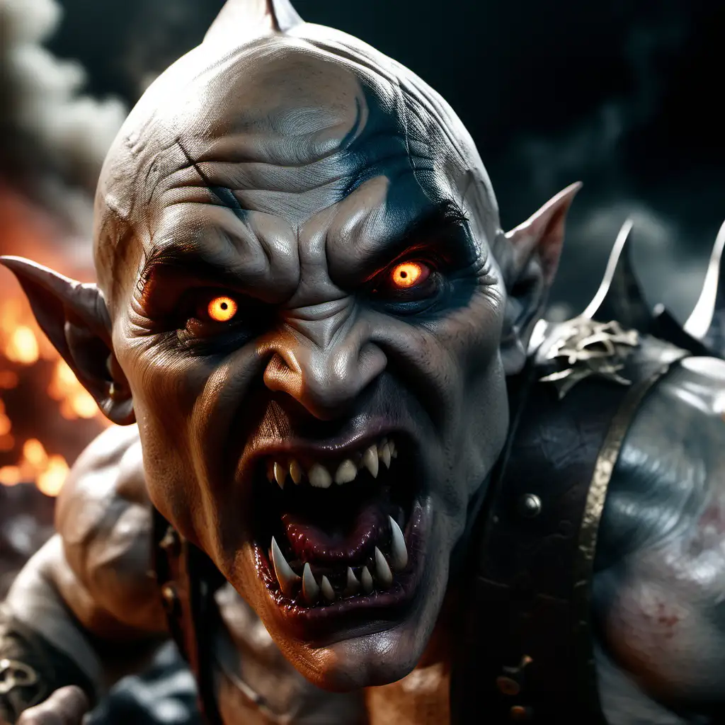 Azog the SharkToothed Orc Pursues Hobbit in Fiery Mordor