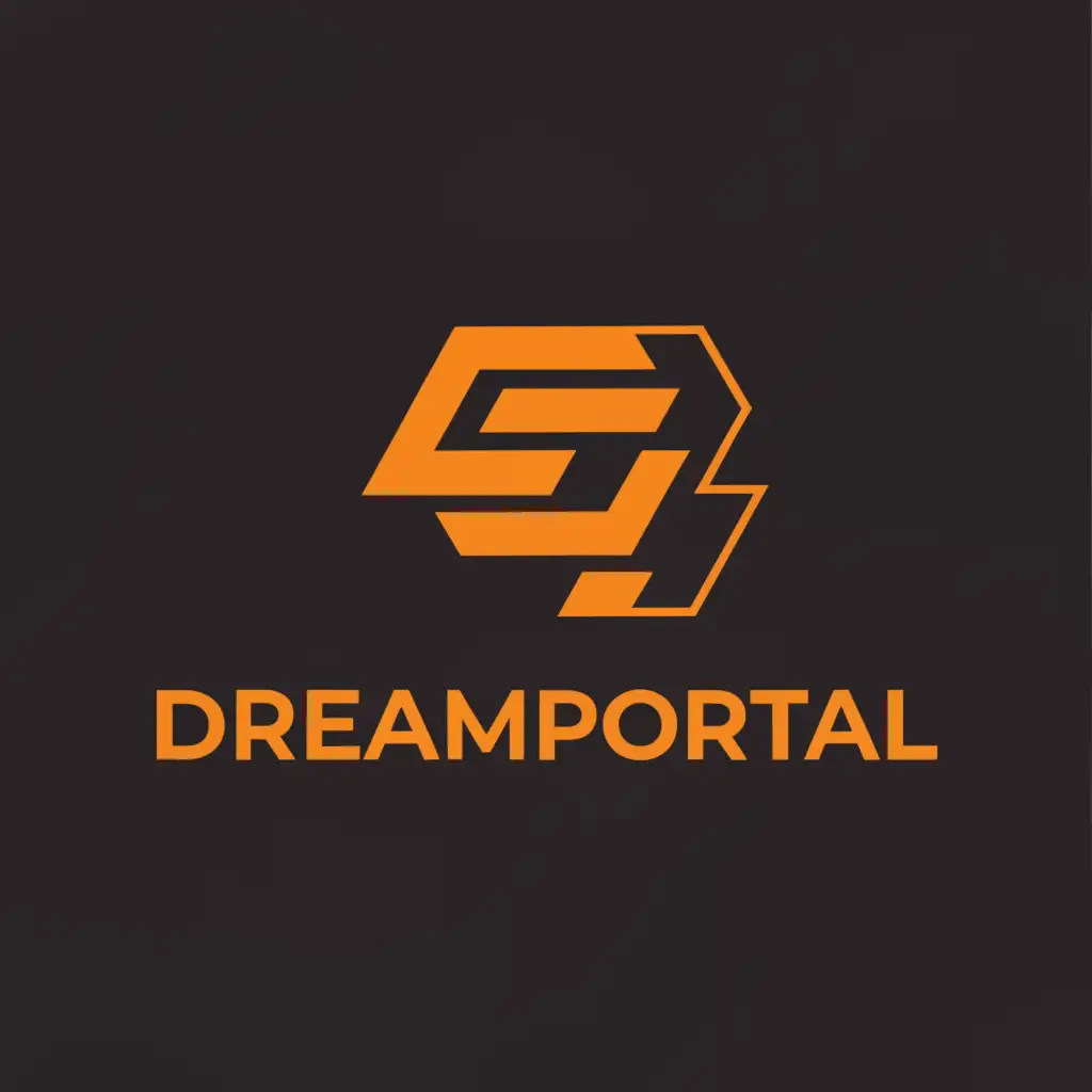 a logo design,with the text "DreamPortal", main symbol:CS2 game, orange and white colors,Minimalistic,be used in Internet industry,clear background