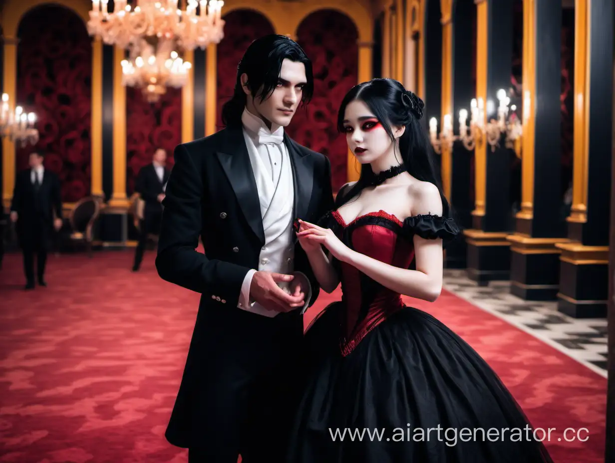 Elegant-Ballroom-Affair-Formal-Suit-and-Lush-Scarlet-Gown