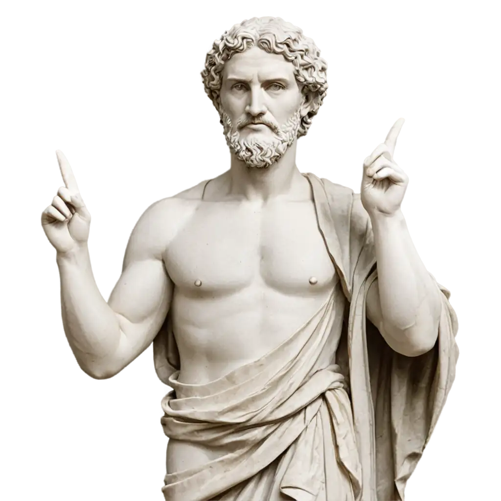 Статуя філософа вказує на щось пальцем