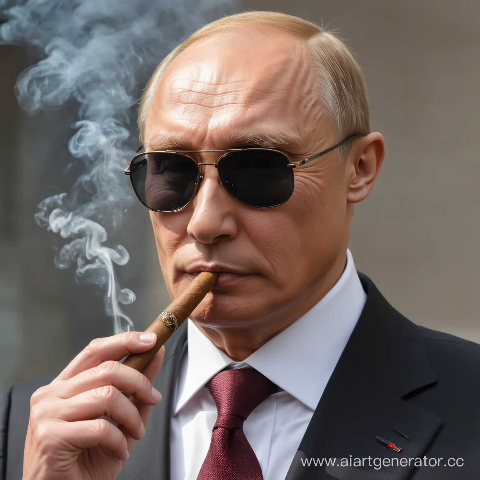 Путин в тёмных очках курящий сигару 