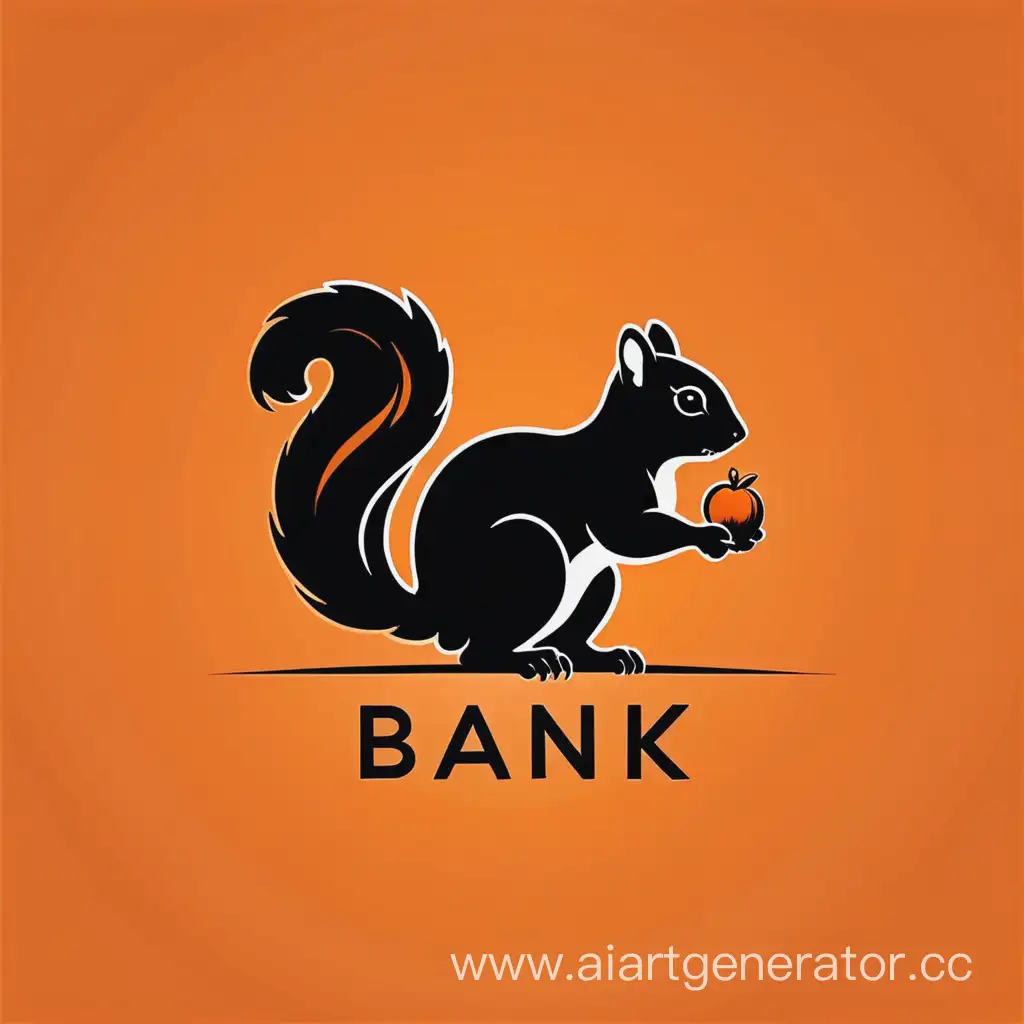 Минималистичный логотип банка с силуэтом белки, держащей желудь. Логотип в оранжевых и черных тонах