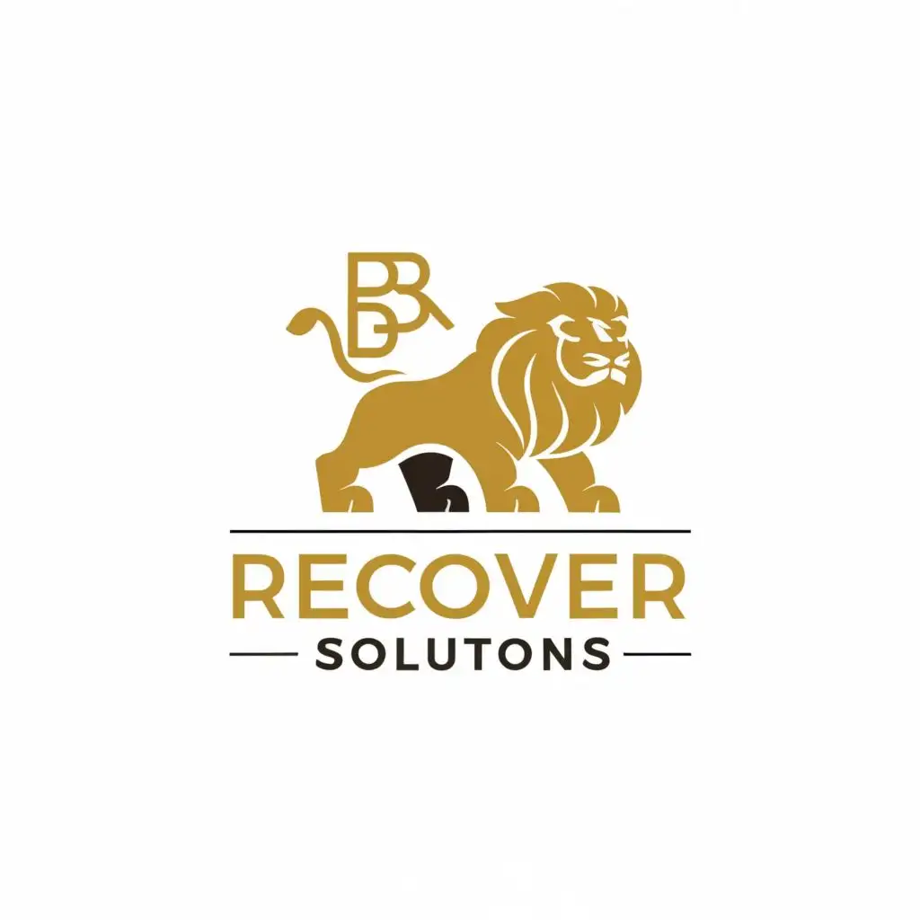 logo, one lion like the british lion, with the text "Recover Solutions", typography, be used in Finance industry