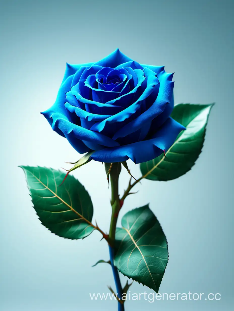 Vibrant-Blue-Rose-with-Lush-Green-Leaves-on-Light-Background
