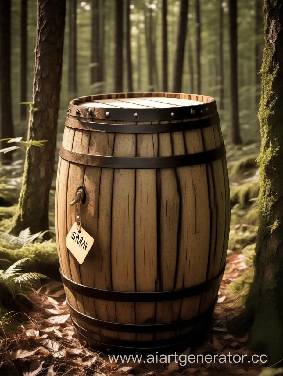 Isolated-Wooden-Barrel-with-Tag-in-Enchanted-Forest