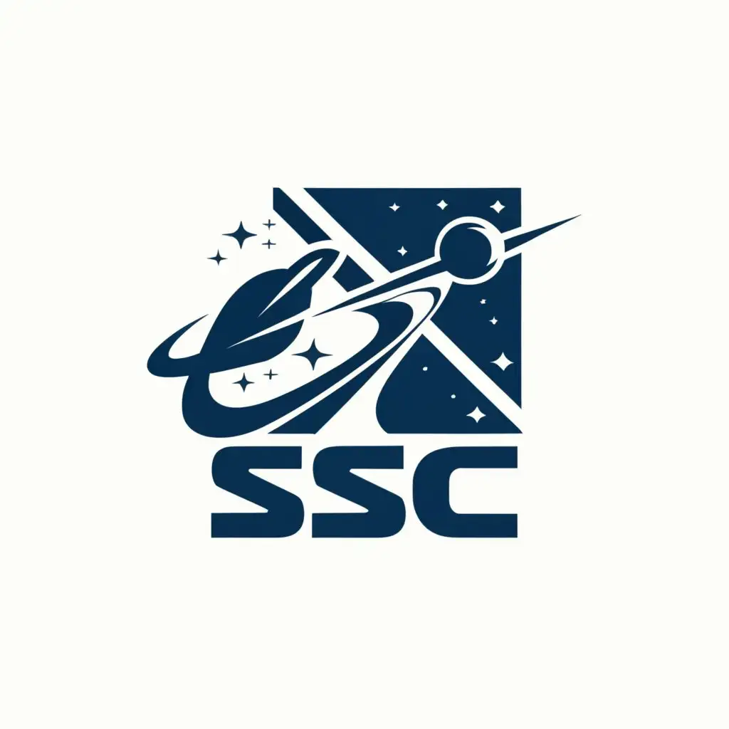 a logo design,with the text "SSC", main symbol:Space System and Control, Satellite, Space robotic, launch vehicle,Minimalistic,be used in Technology industry,clear background