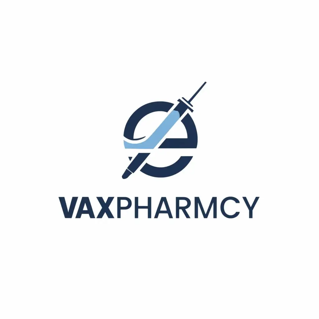 a logo design,with the text "'vaxPHARMACY", main symbol:blue, simple, elegant,complex,clear background