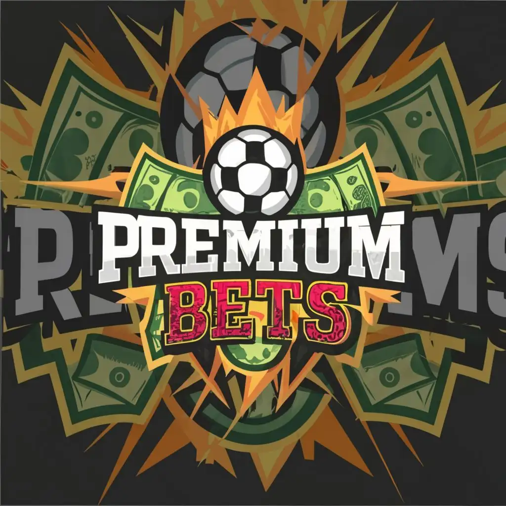 logo, Premium Bets and football ball with money, with the text "Premium Bets", typography, be used in Sports Fitness industry