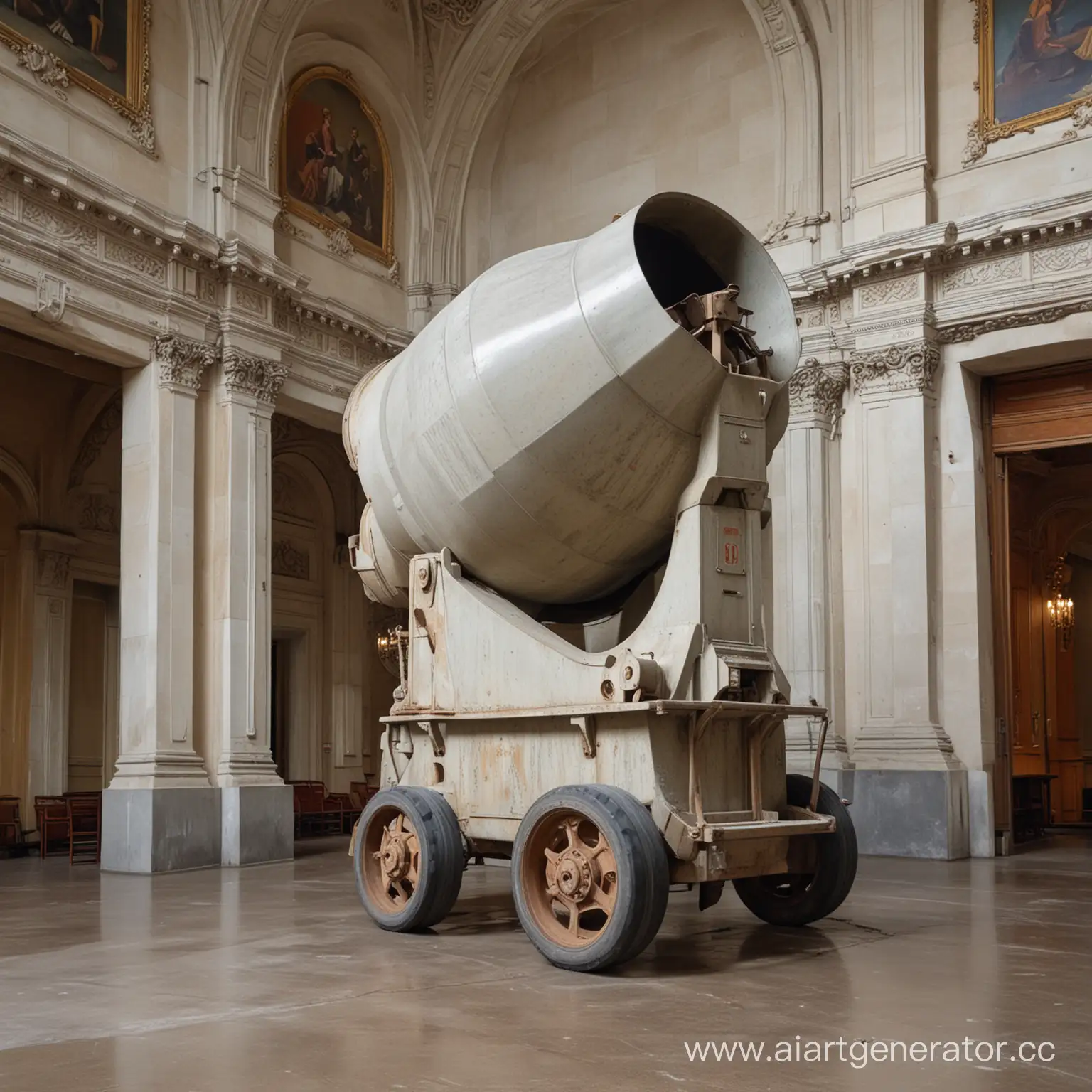 Operatic-Hall-with-Concrete-Mixer-Sculpture