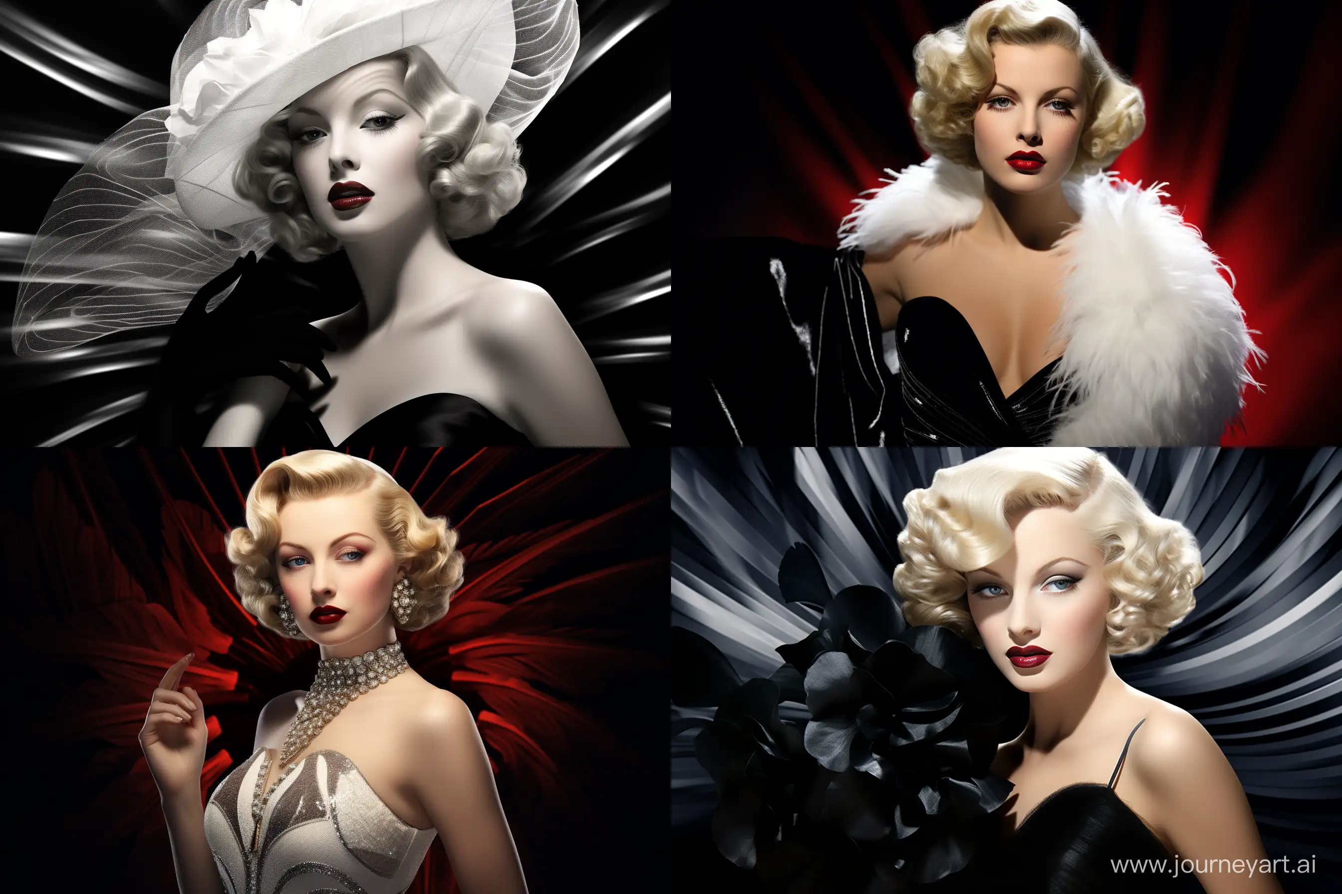 Art Deco Elegance: Lana Turner Create a fashion portrait inspired by the glamorous Art Deco era. --ar 3:2