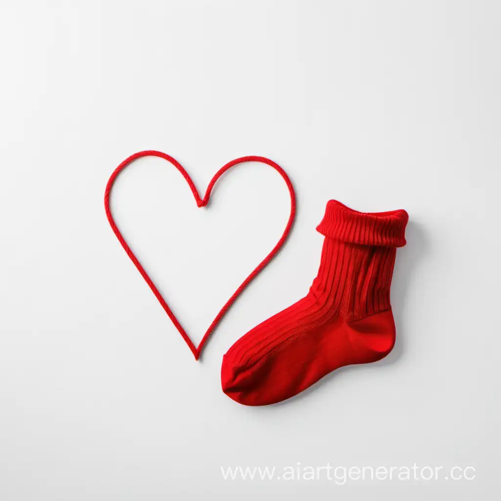 Красный носок сложенный в форме сердце на белом фоне в стиле минимализм