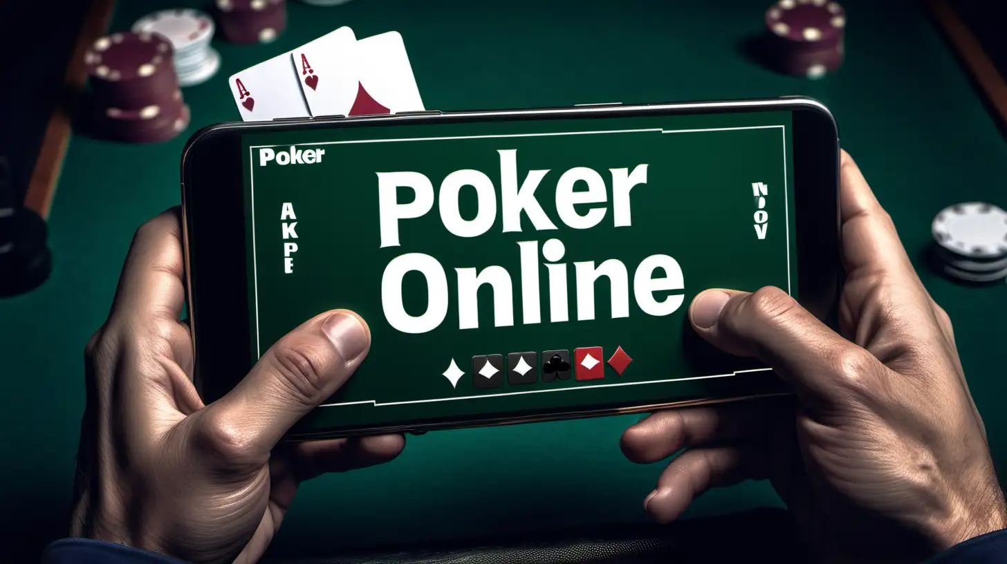 as an online poker marketing person, random or random illustration image, playing or betting on online poker, using a gadget or smartphone, with the words "poker online" on the device screen :: with a happy or sad expression, in the appropriate place and relevant to the subject niche, good images accompanied by appropriate facts. cinematic or creative, detailed & 8K.