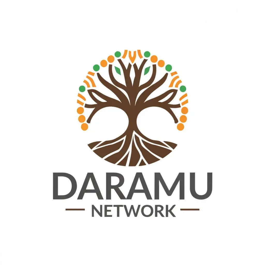 a logo design,with the text "Daramu Network", main symbol:Create a simplified professional grassroots logo inspired by aboriginal art that demonstrates a tree and social network,Moderate,clear background