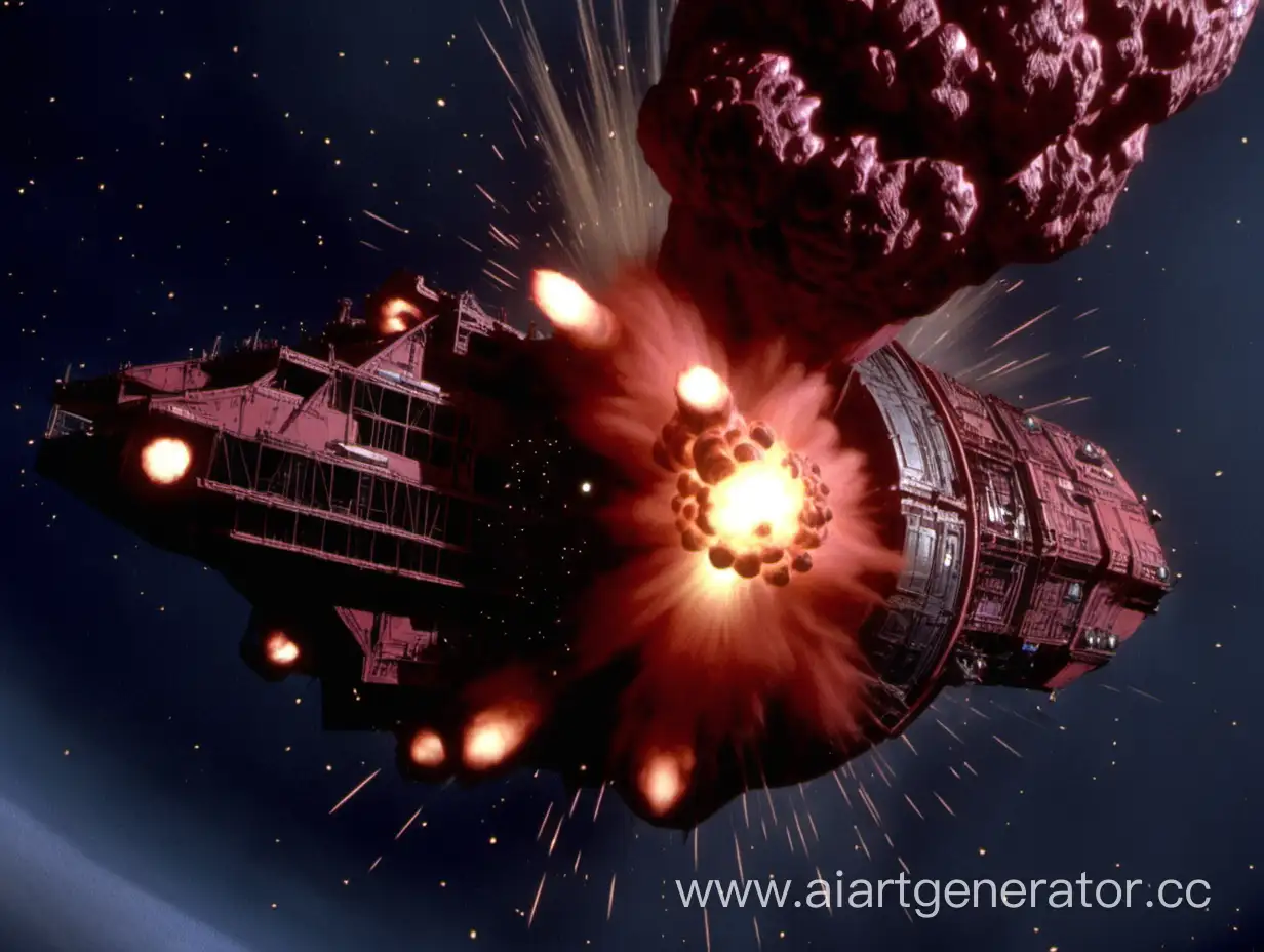 the mining ship Red Dwarf exploding