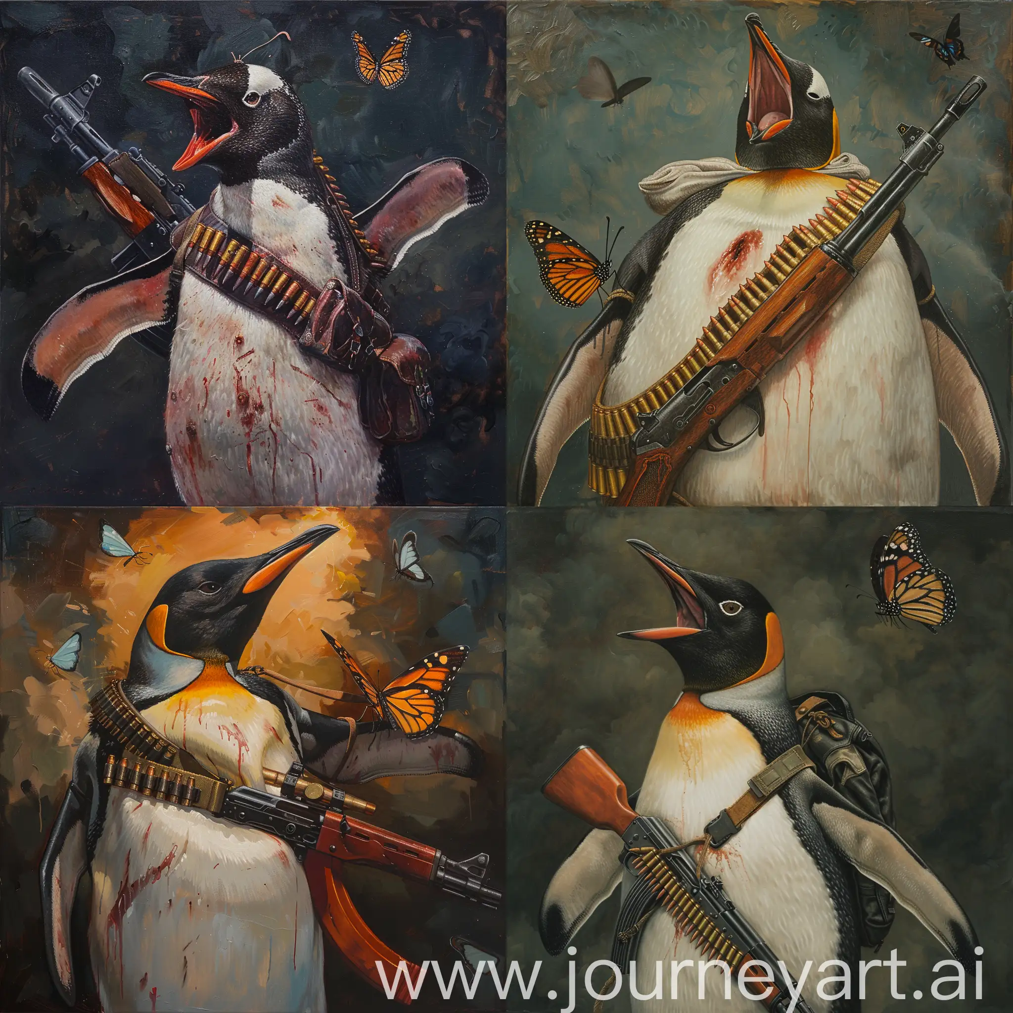 Aggressive-Penguin-Warrior-with-AK47-and-Butterfly