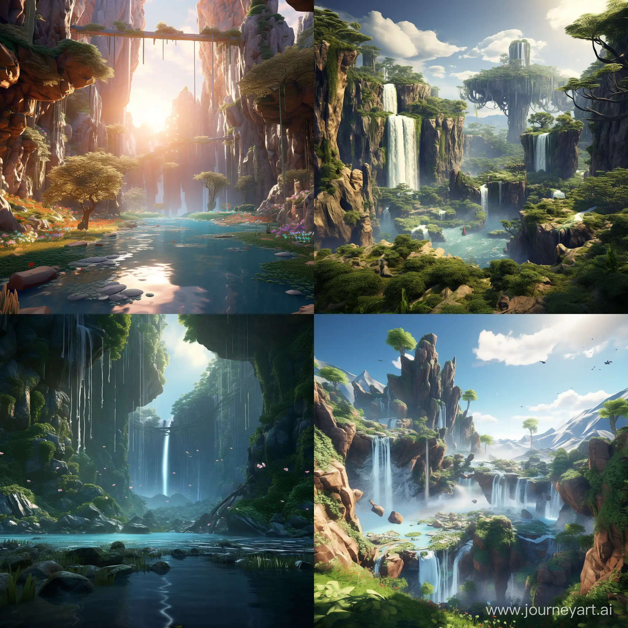 A huge magical waterfall :: 3D animation 