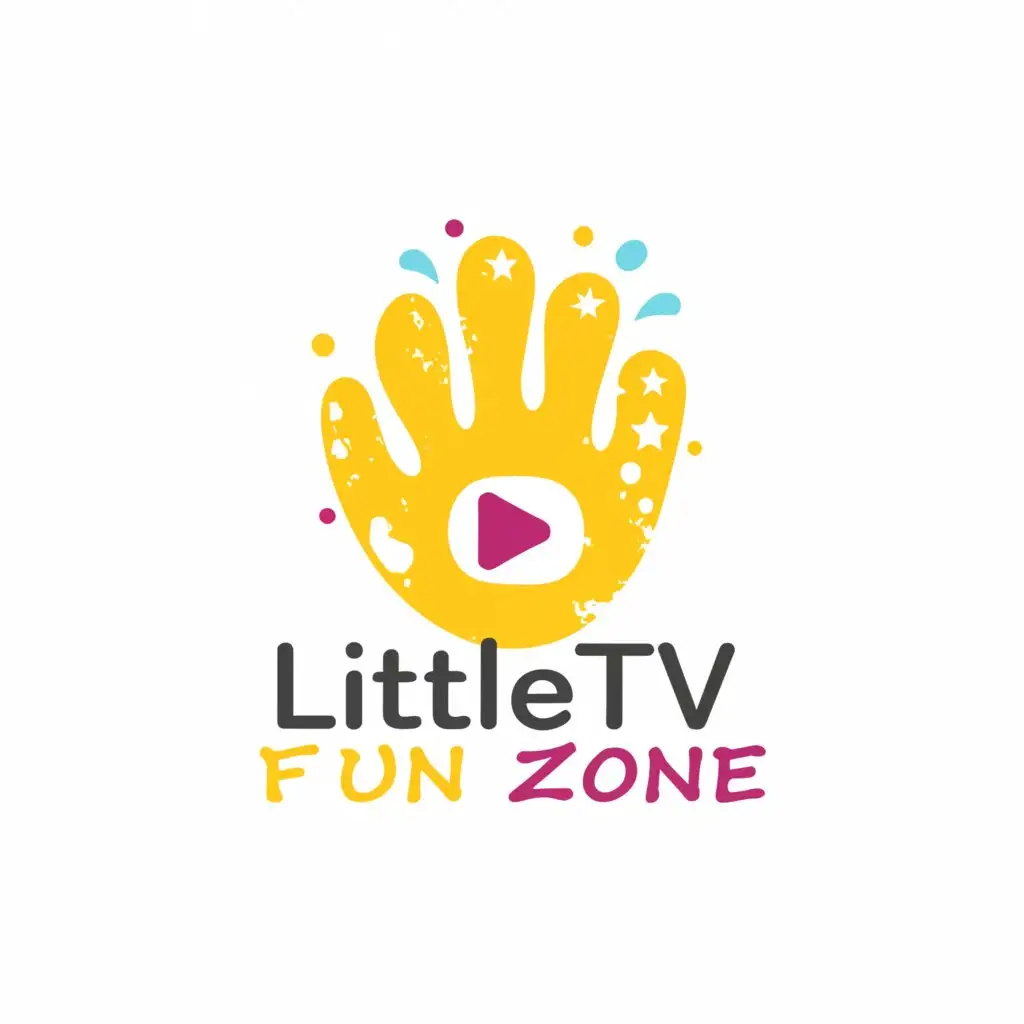 a logo design,with the text "LittleTV fun Zone", main symbol:LittleTV fun Zone for kids nursery rhythms  learning videos
kids hand print 5 fingers with youtube play button,Moderate,be used in Home Family industry,clear background