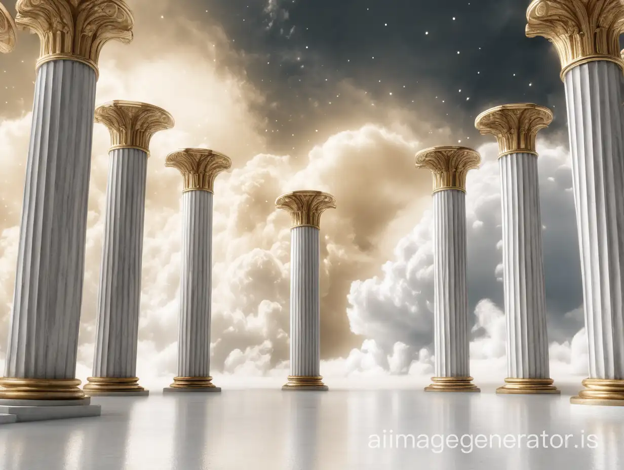 create an image where the background resembles a heavenly feel and has multiple white an golden pillars as well as have a cloudy texture. keep it plain and simple and image should be 1920x1080 p