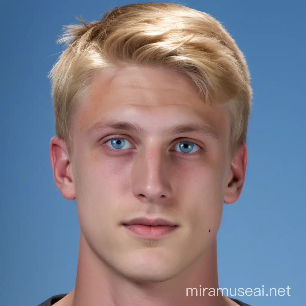 Young Man with Golden Blonde Hair and Sky Blue Eyes Portrait