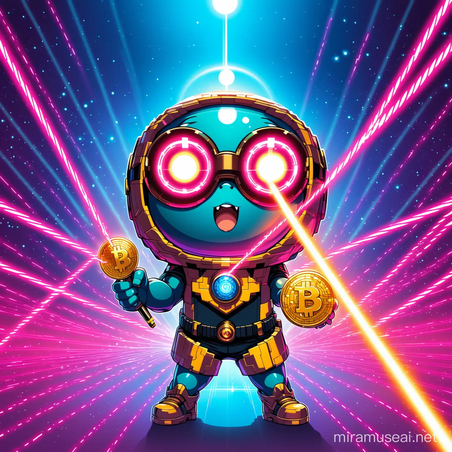 CryptocurrencyThemed Hero with Luminous Ocular Abilities