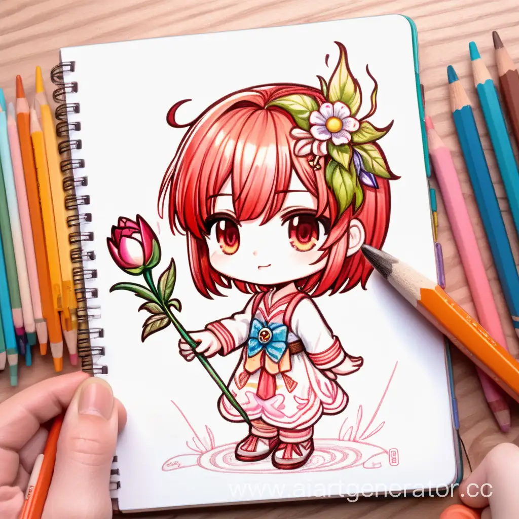 Chibi-Style-Flower-Drawing-with-Playful-Pointer-Vibrant-and-Colorful-Art