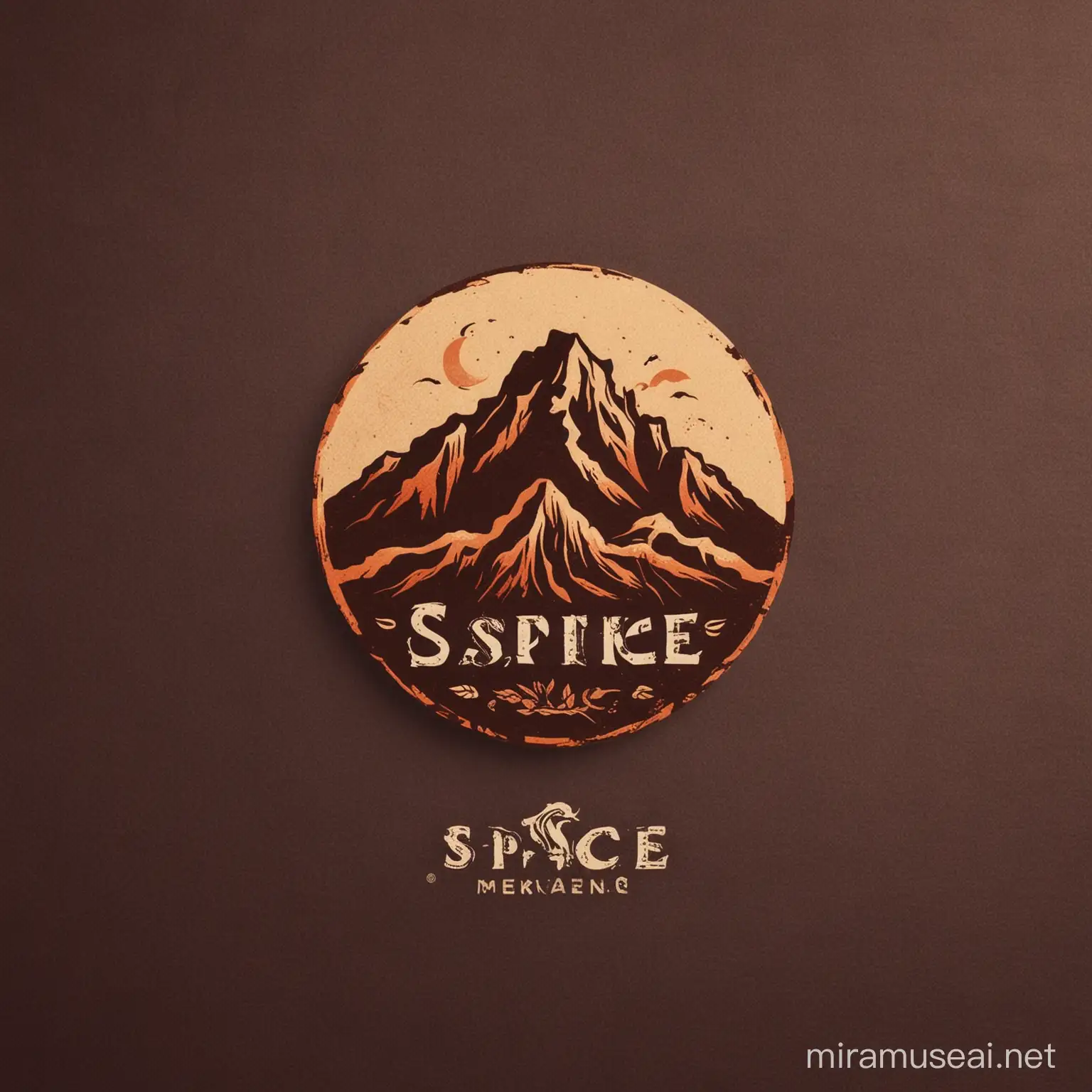create a circle brand logo for a spice making company. The image must have a mountain as a sign of power

