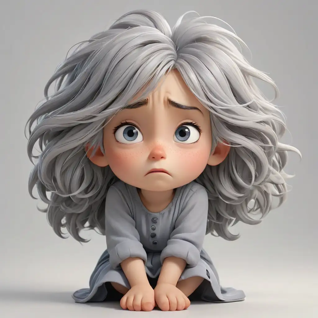 Sad Fairy with Gray Hair Emotional Fairytale Icon for Children