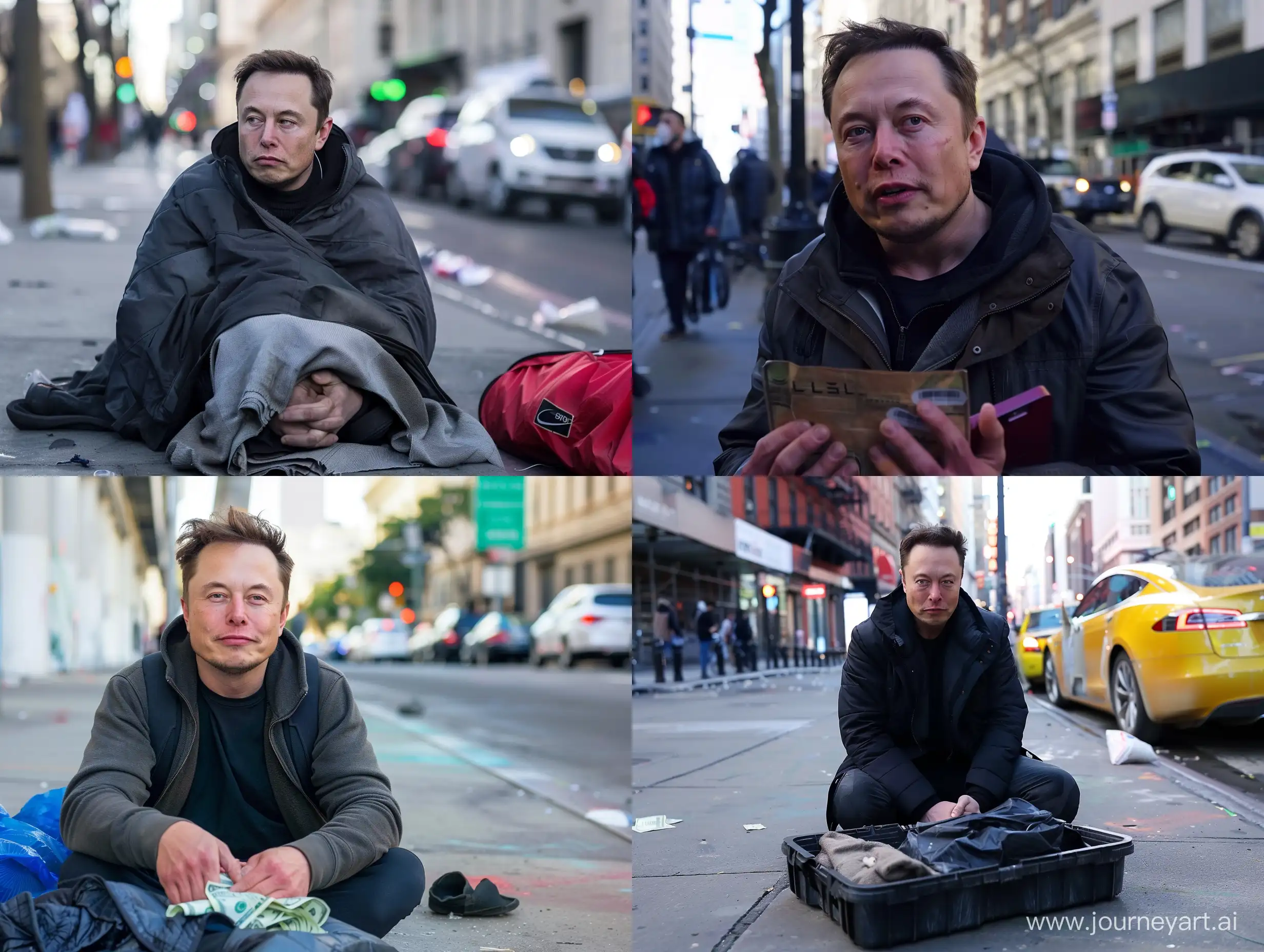 Homeless elon musk asking for money in the streets 