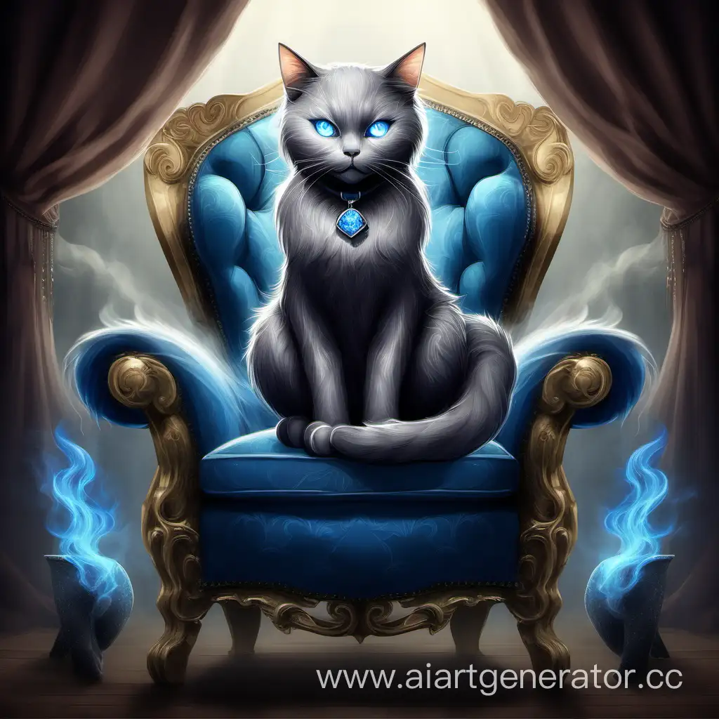 Enchanting-Gray-Smoky-Cat-with-Blue-Eyes-Sitting-on-a-Chair