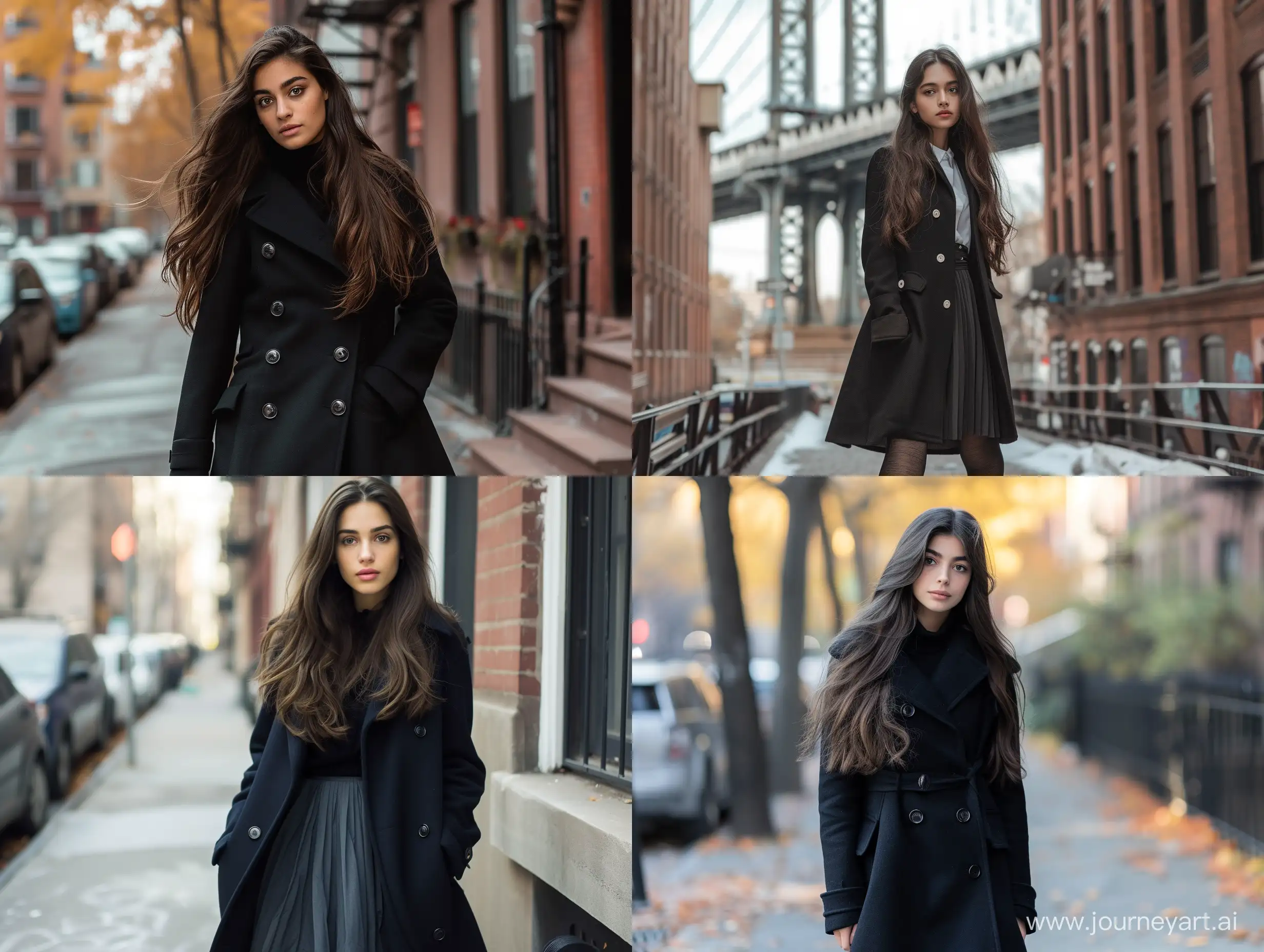 Stylish-Brunette-Woman-in-New-York-Wearing-Elegant-Black-Coat-and-Skirt