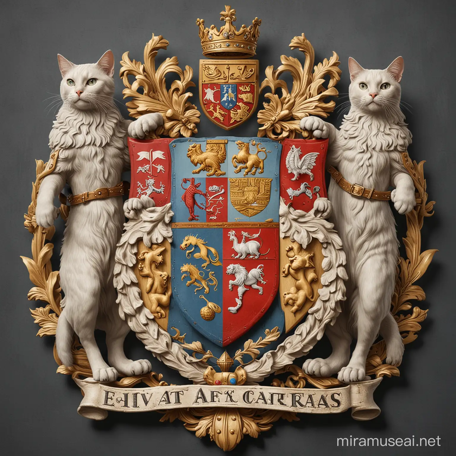 create a coat of arms for a country that has a lot of cats and focuses on equity
