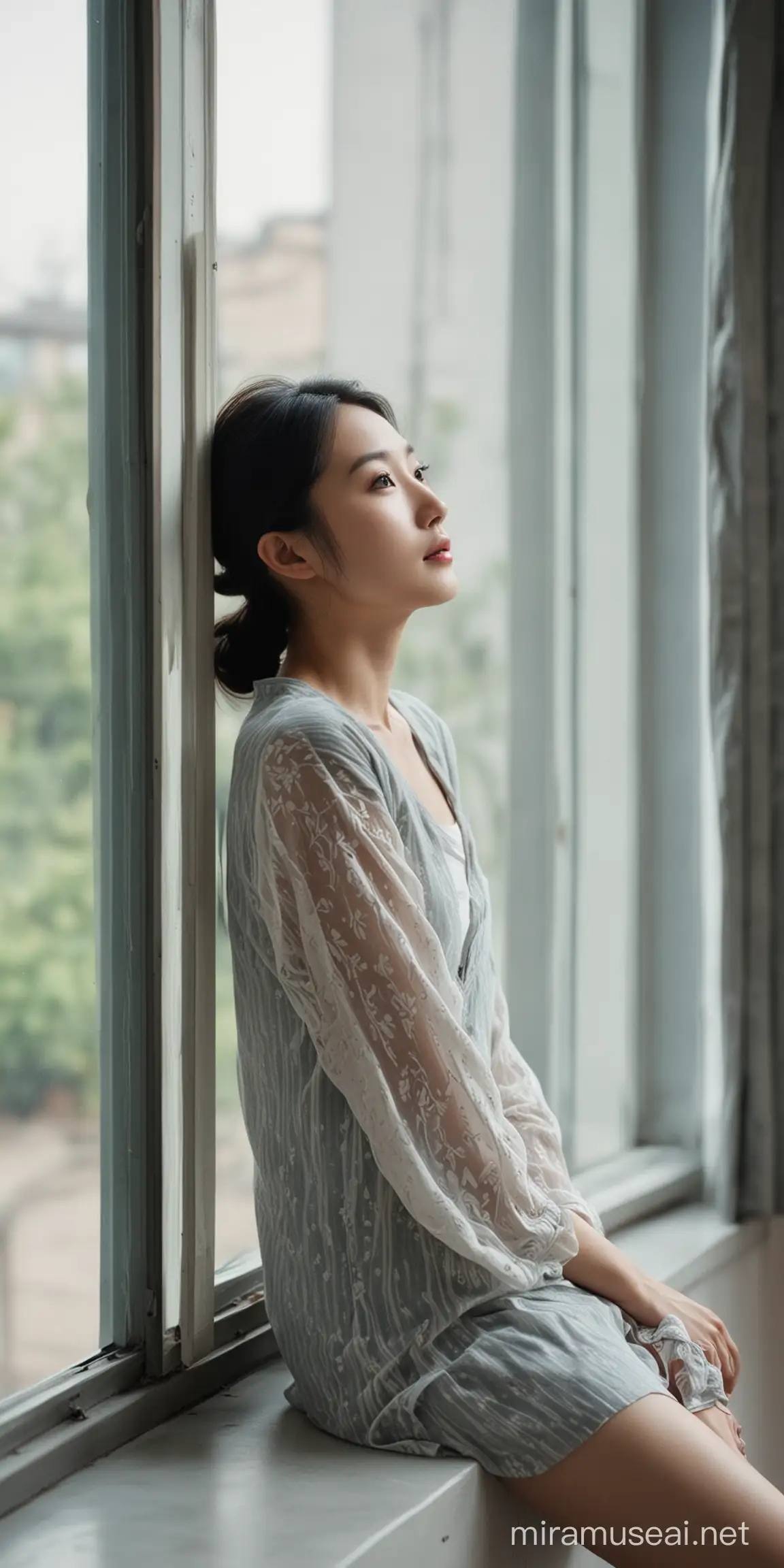 30YearOld Gao Yuanyuan Gazing Out of Window in Contemplative Mood