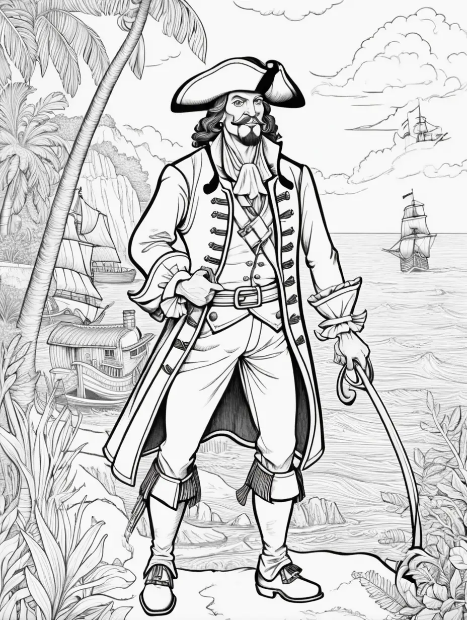Illustrated Adult Coloring Book Adventure with Long John Silver
