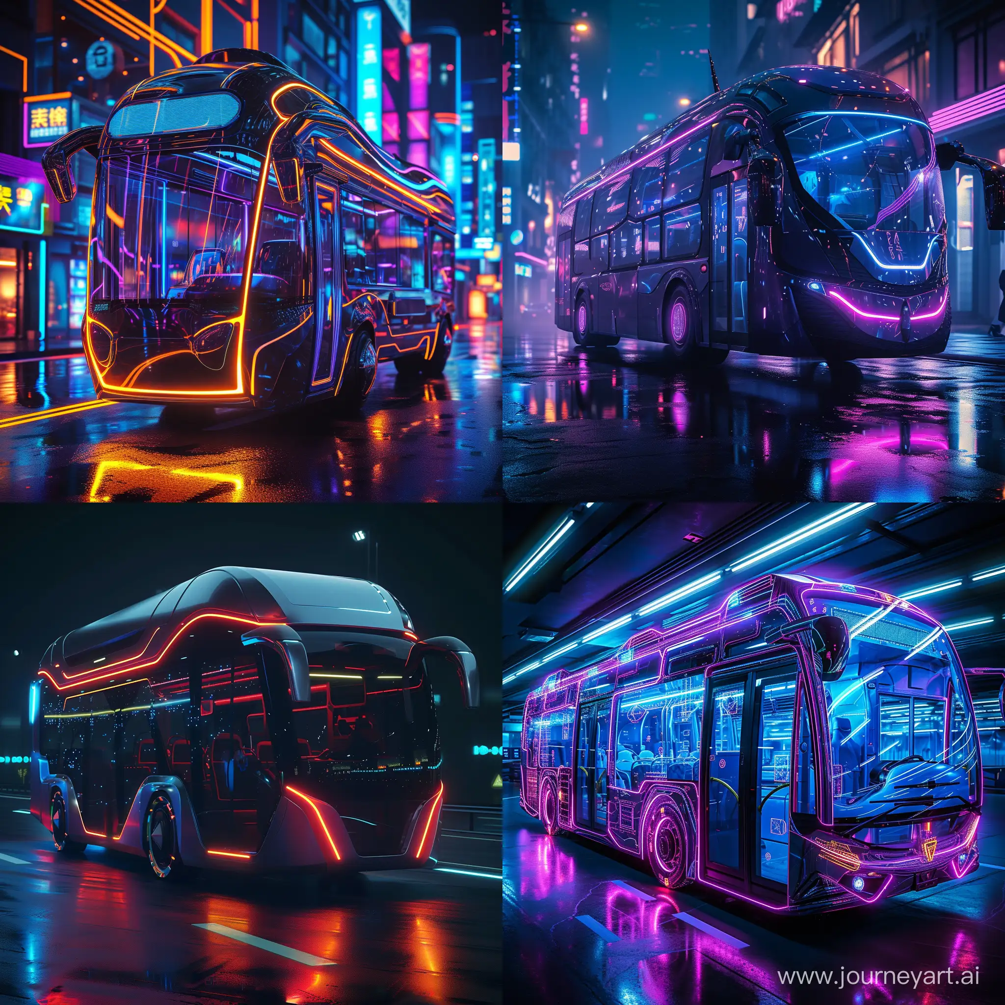 Futuristic bus, in cinematic futuristic cybernetic style, in cinematic futuristic cyber style --v 6 --ar 1:1 --no 61896