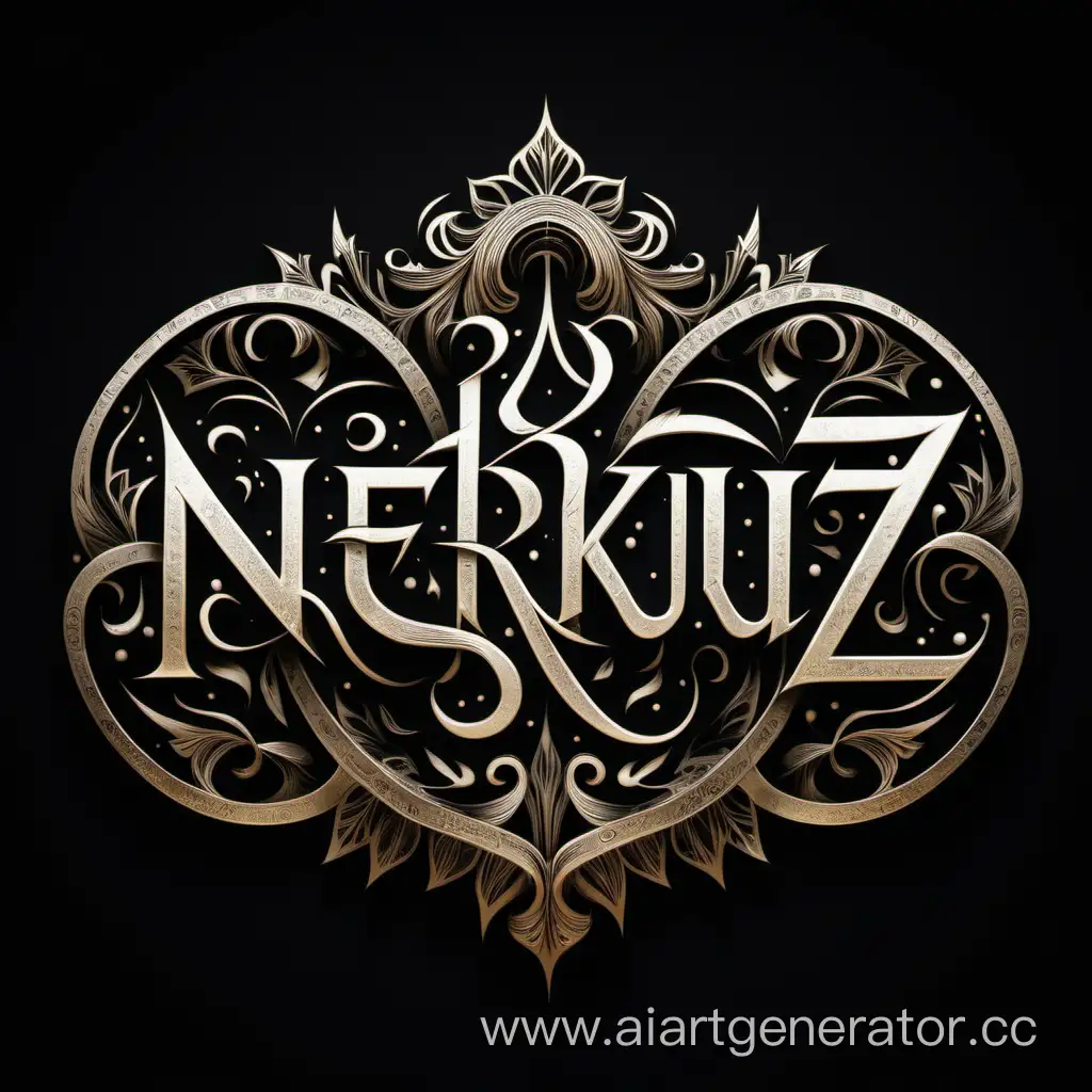 Elegant-NEKRUZ-Inscription-in-Stylish-Font-on-Black-Background