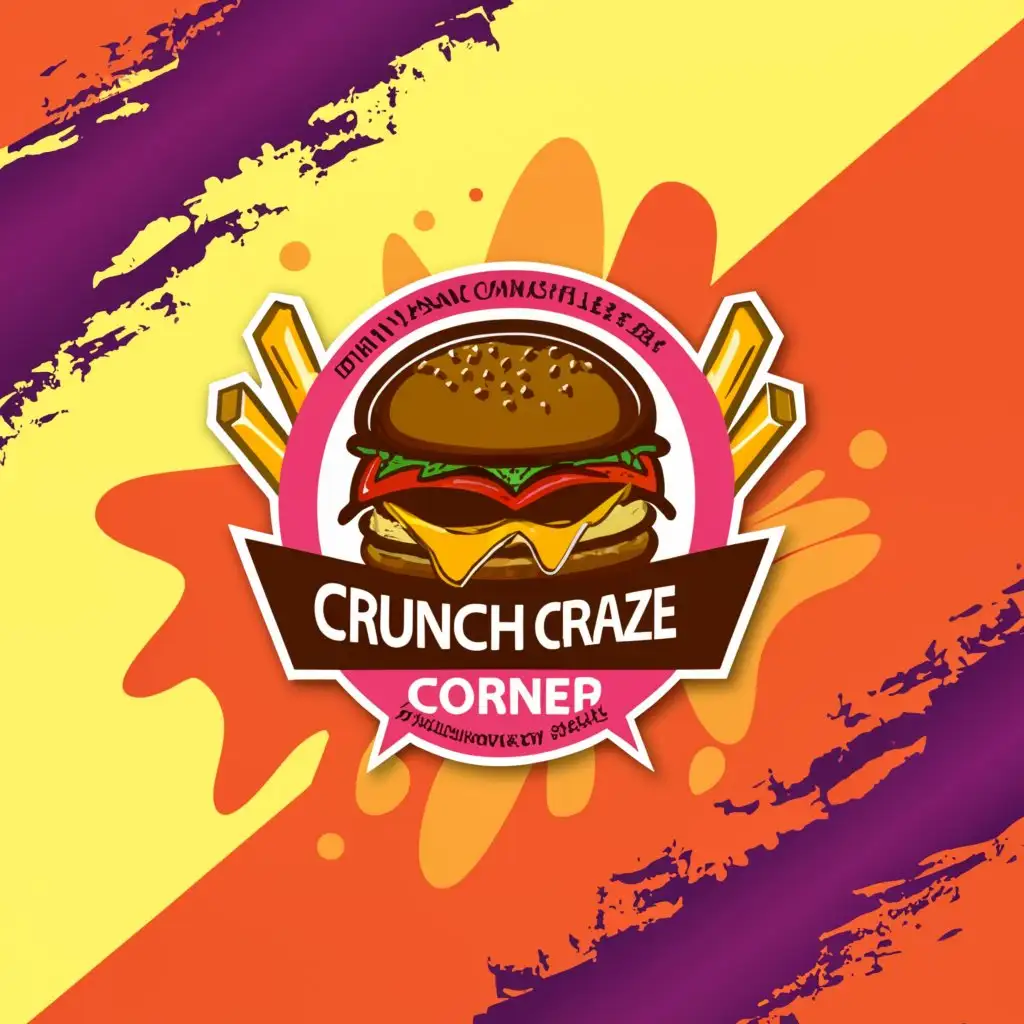 LOGO-Design-For-Crunch-Craze-Corner-Vibrant-Burger-and-Fries-Illustration-for-Restaurant-Industry