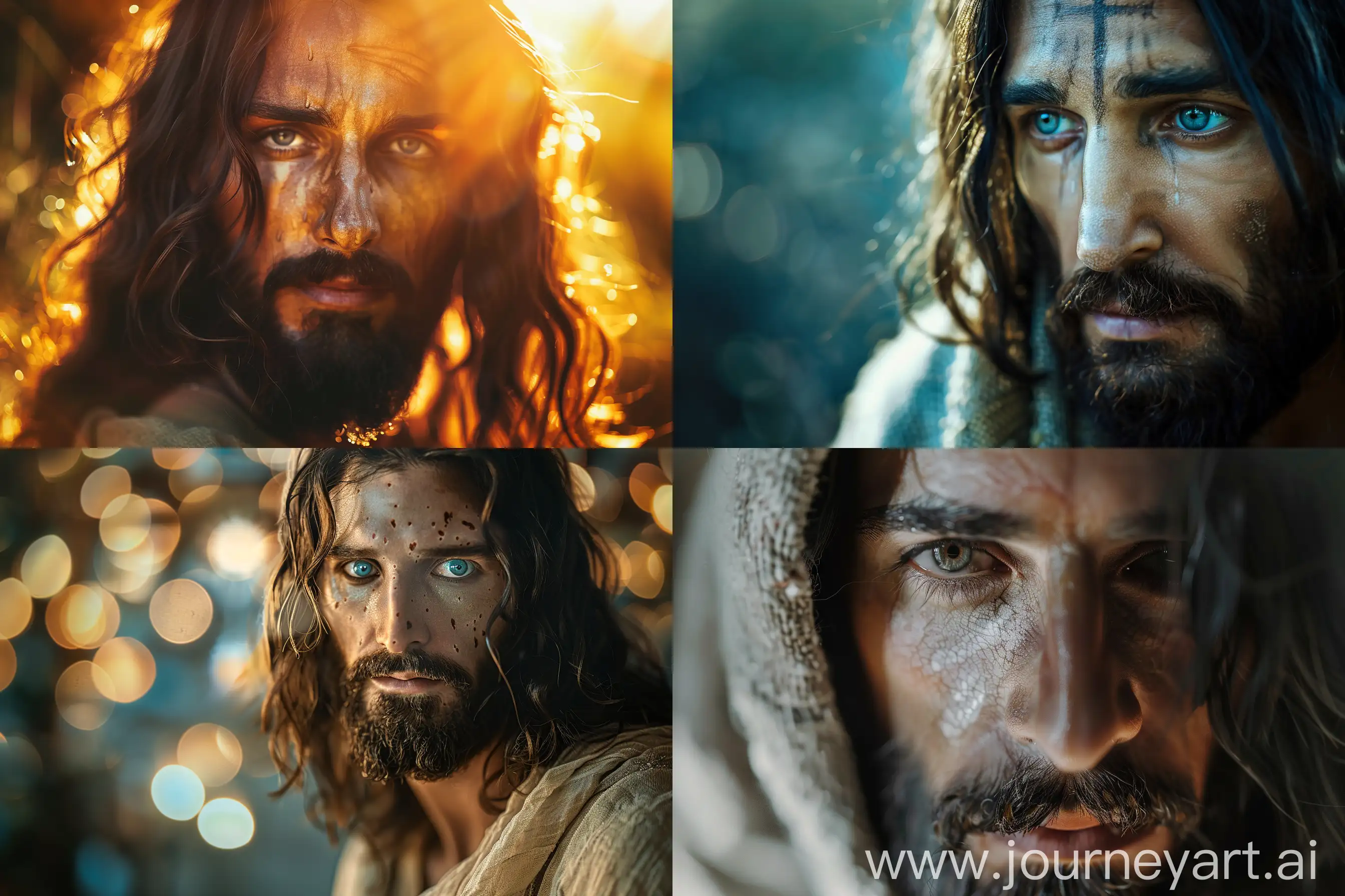 photorealistic Jesus, full-face photo, divine photo, ultrarealistic, detailed, RTX, shot on Sony 7R, bokeh, —ar 3:2