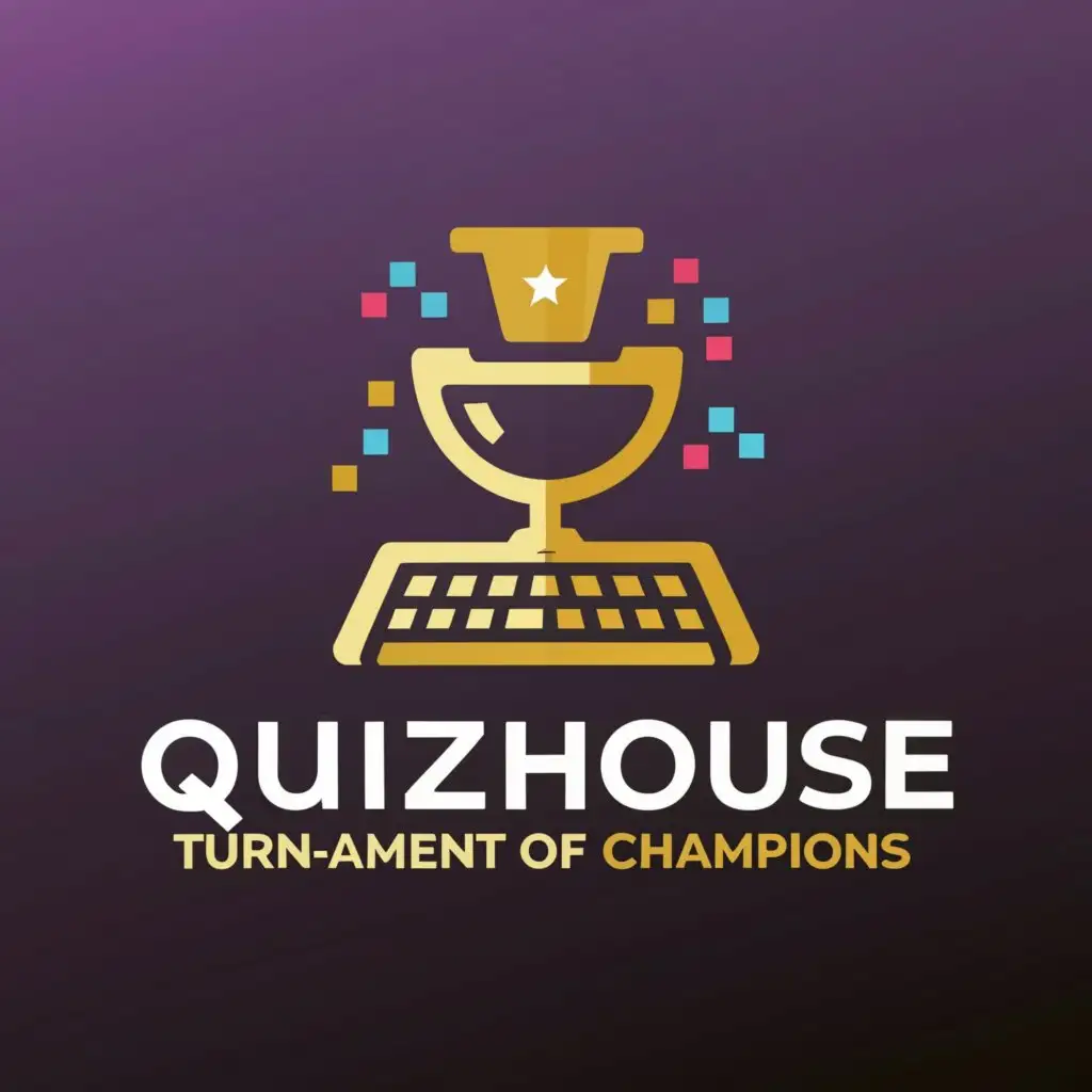 a logo design,with the text "Quizhouse turn-ament of champions", main symbol:computer keyboard
 trophy
,complex,be used in Events industry,clear background