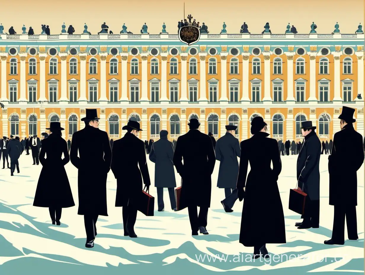 Elegant-Figures-in-Black-Suits-Posed-by-the-Winter-Palace-Vintage-Poster-Aesthetic