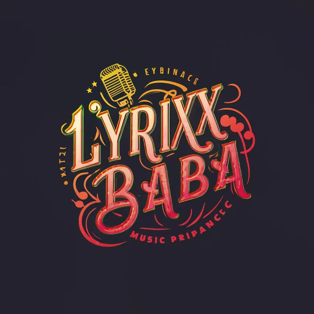 a logo design,with the text "Lyrix Baba", main symbol:A guitar a mic musical instruments,complex,clear background